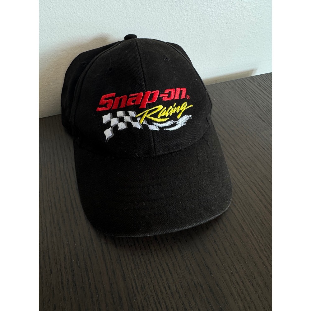 Snap-on Racing Hat Mens Black Embroidered Checkered Flag Cap